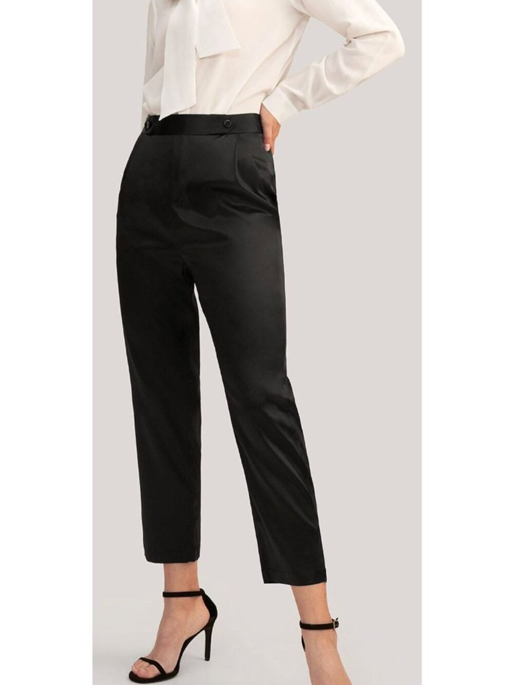 Lily Silk Comfort Fit Silk Cigarette Silk Tailored Pants Black-sz 4